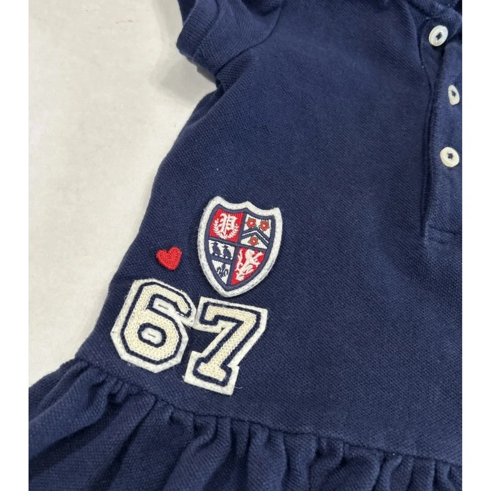 Ralph Lauren Baby Girl Polo 67 Shirt Dress Navy Blue Size 6 Months Patches